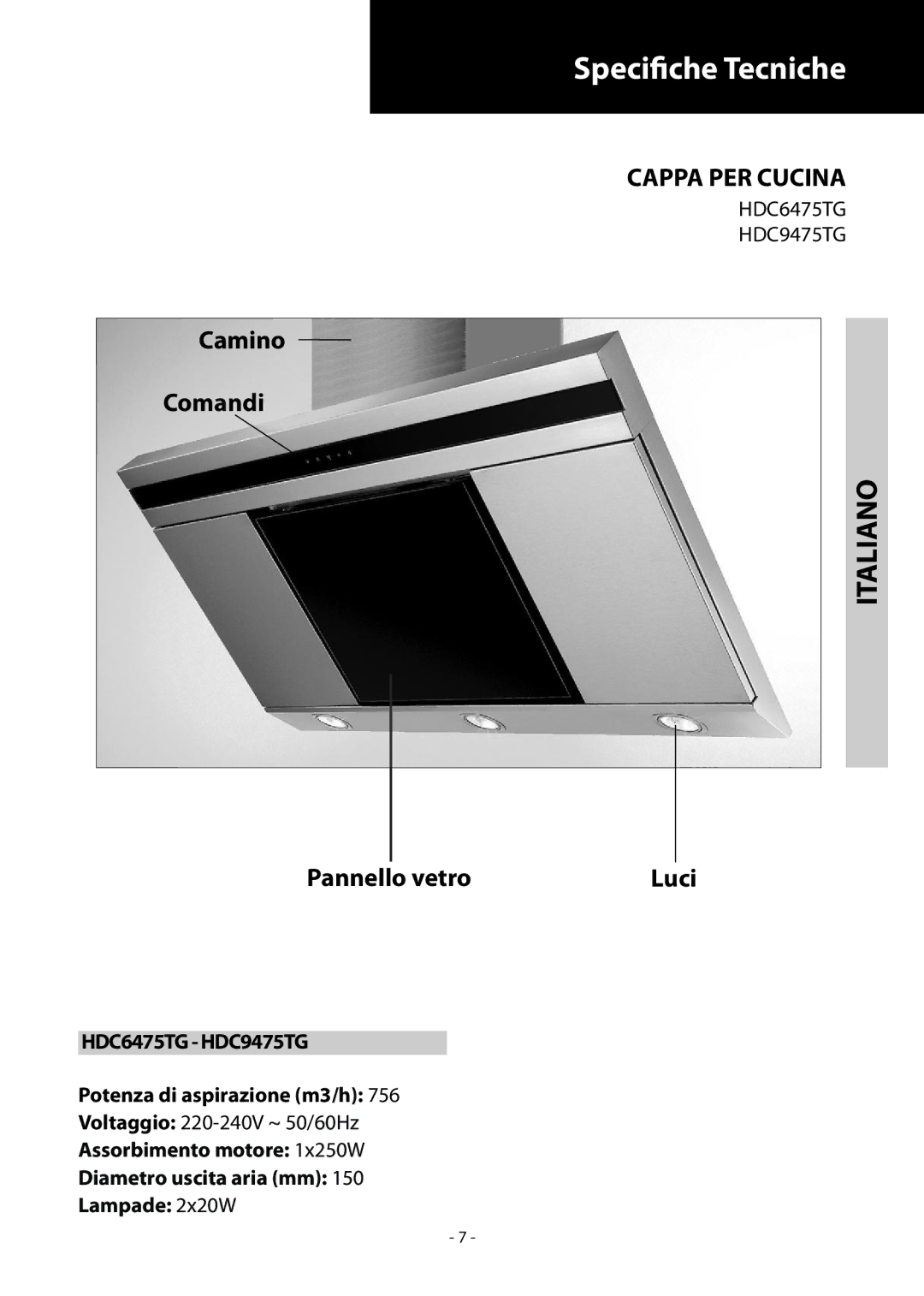 Samsung HDC6475TG/XEO, HDC9475TG/XEO, HCO9475TG/XEF, HDC9475TG/XEF, HCO6475TG/XEF, HDC6475TG/XEE Camino Comandi, Vetro Luci 