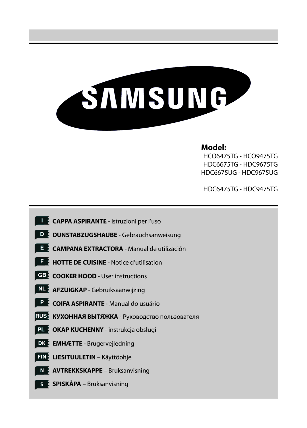 Samsung HDC9475TG/XEF, HDC9475TG/XEO manual Model, HDC6475TG HDC9475TG 