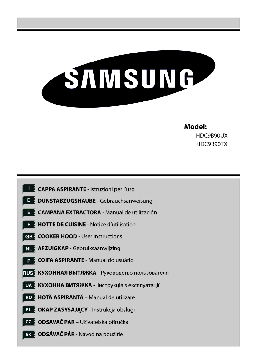 Samsung HDC9B90TX/EUR manual Model 