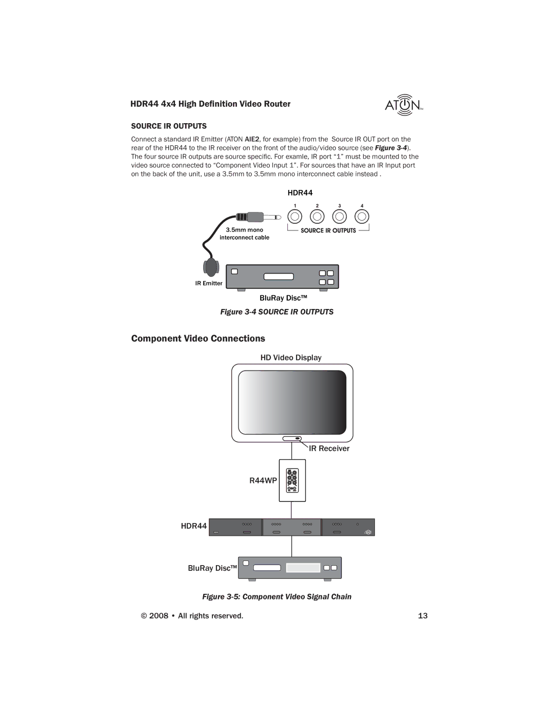 Samsung manual Component Video Connections, HD Video Display IR Receiver, HDR44 BluRay Disc 