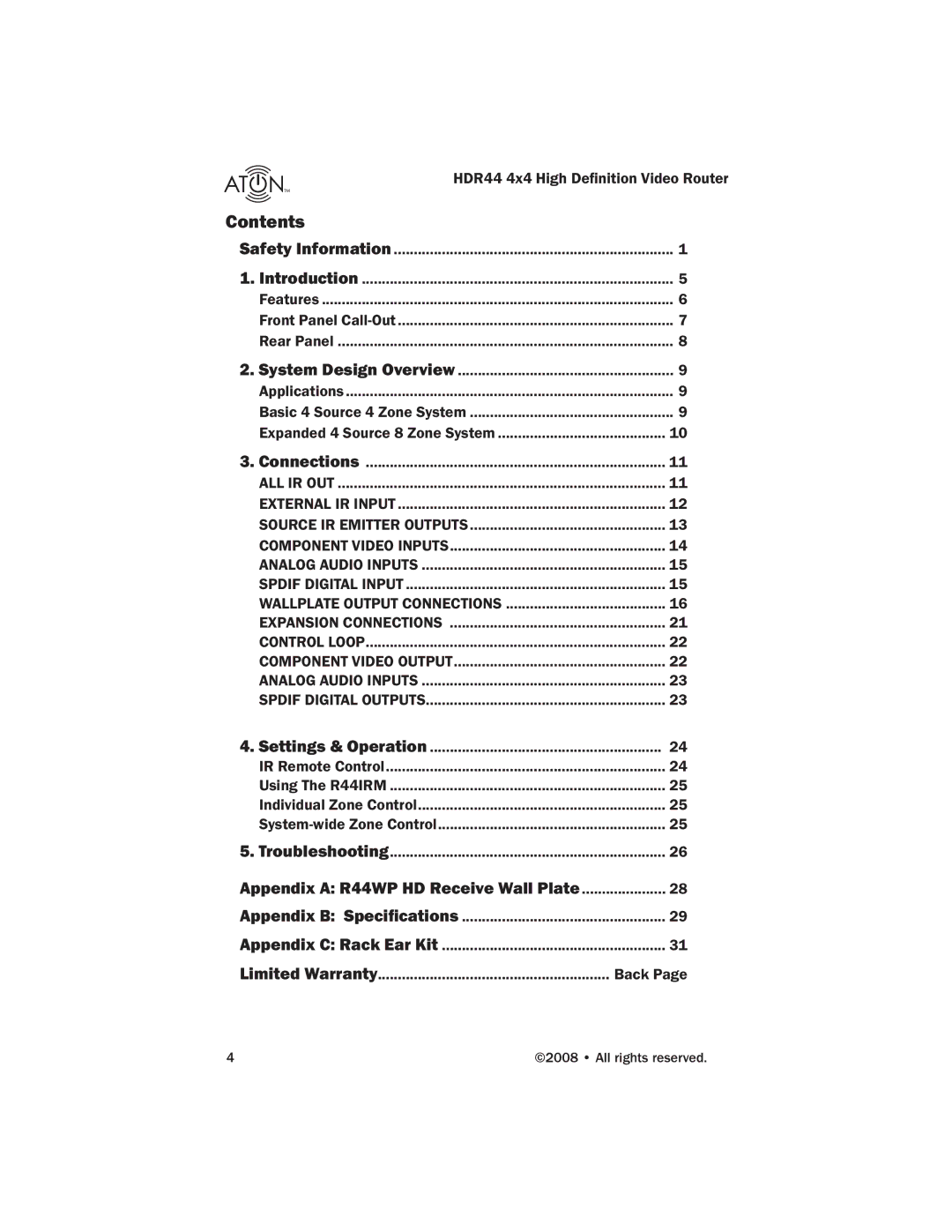 Samsung HDR44 manual Contents 