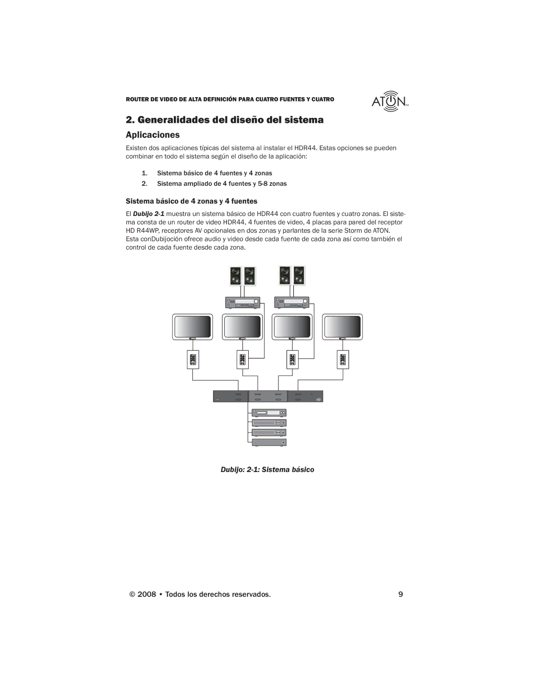 Samsung HDR44 manual Generalidades del diseño del sistema, Aplicaciones, Sistema básico de 4 zonas y 4 fuentes 