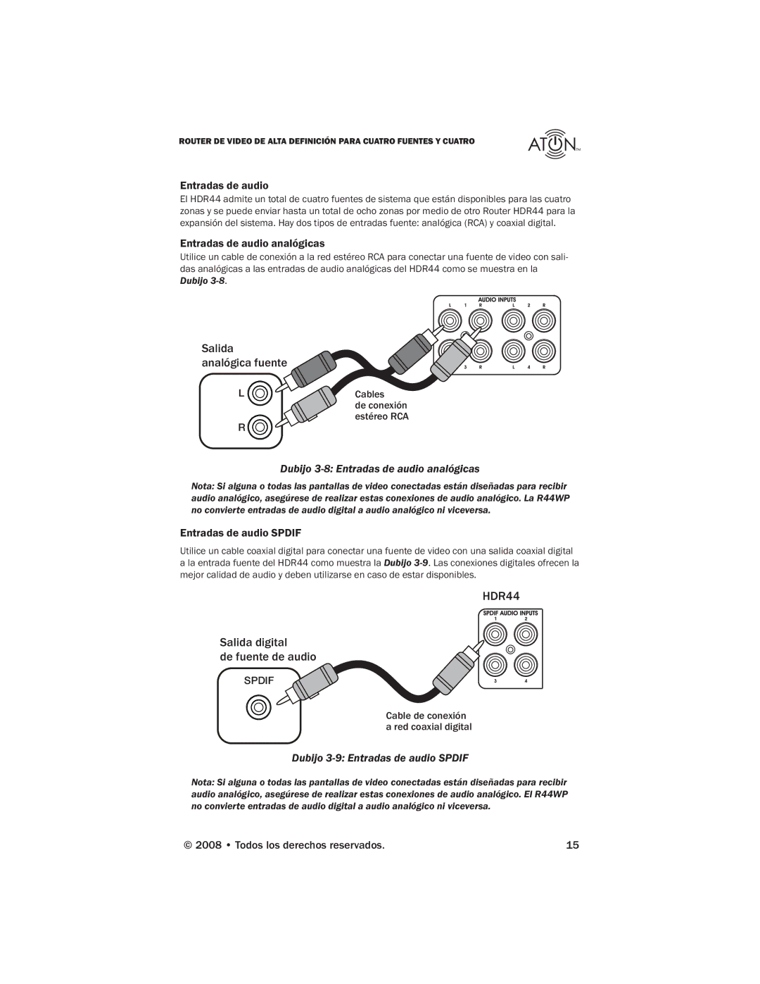 Samsung HDR44 manual Dubijo 3-8 Entradas de audio analógicas, Dubijo 3-9 Entradas de audio Spdif 