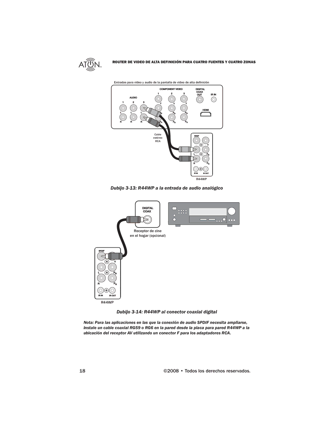 Samsung HDR44 manual Dubijo 3-13 R44WP a la entrada de audio analógico, Dubijo 3-14 R44WP al conector coaxial digital 