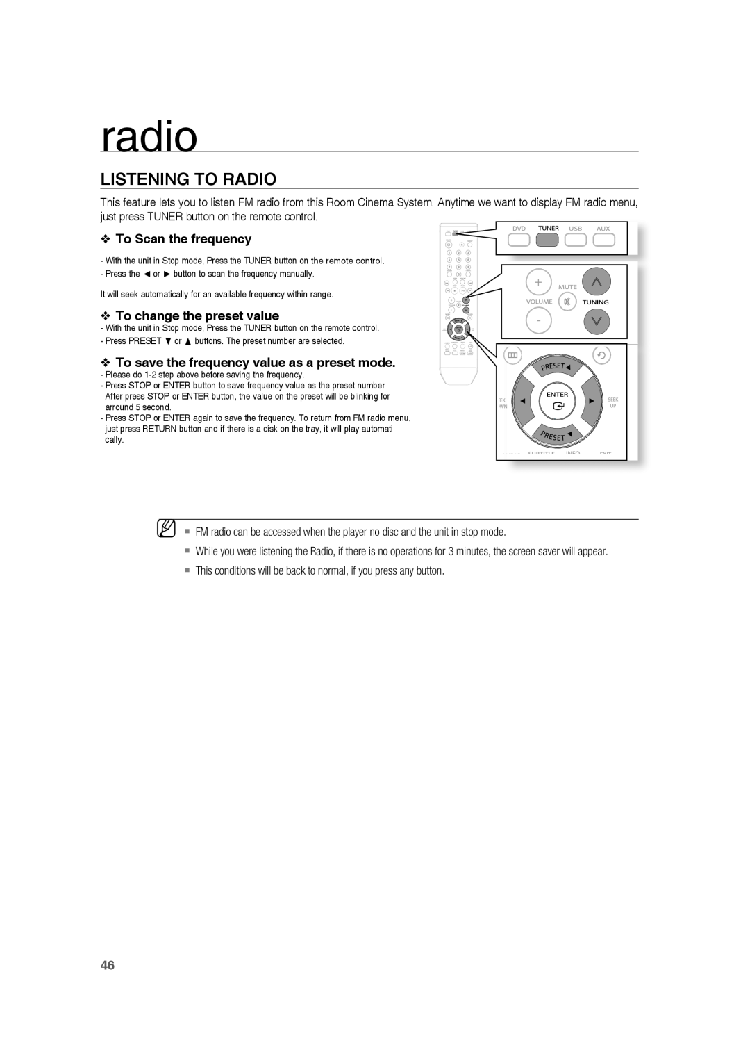 Samsung HE10T user manual radio, Listening To Radio 