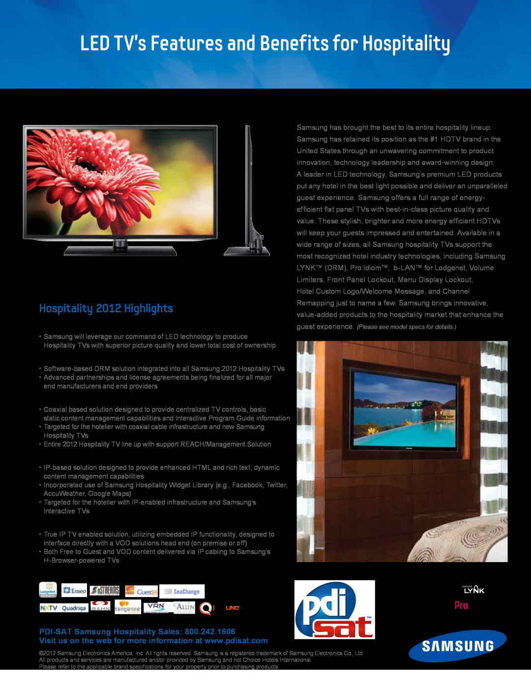 Samsung HG46NA790MFXZA LED TVs Features and Benefits for Hospitality, Hospitality 2012 Highlights, Samsung LYNK, H-Browser 