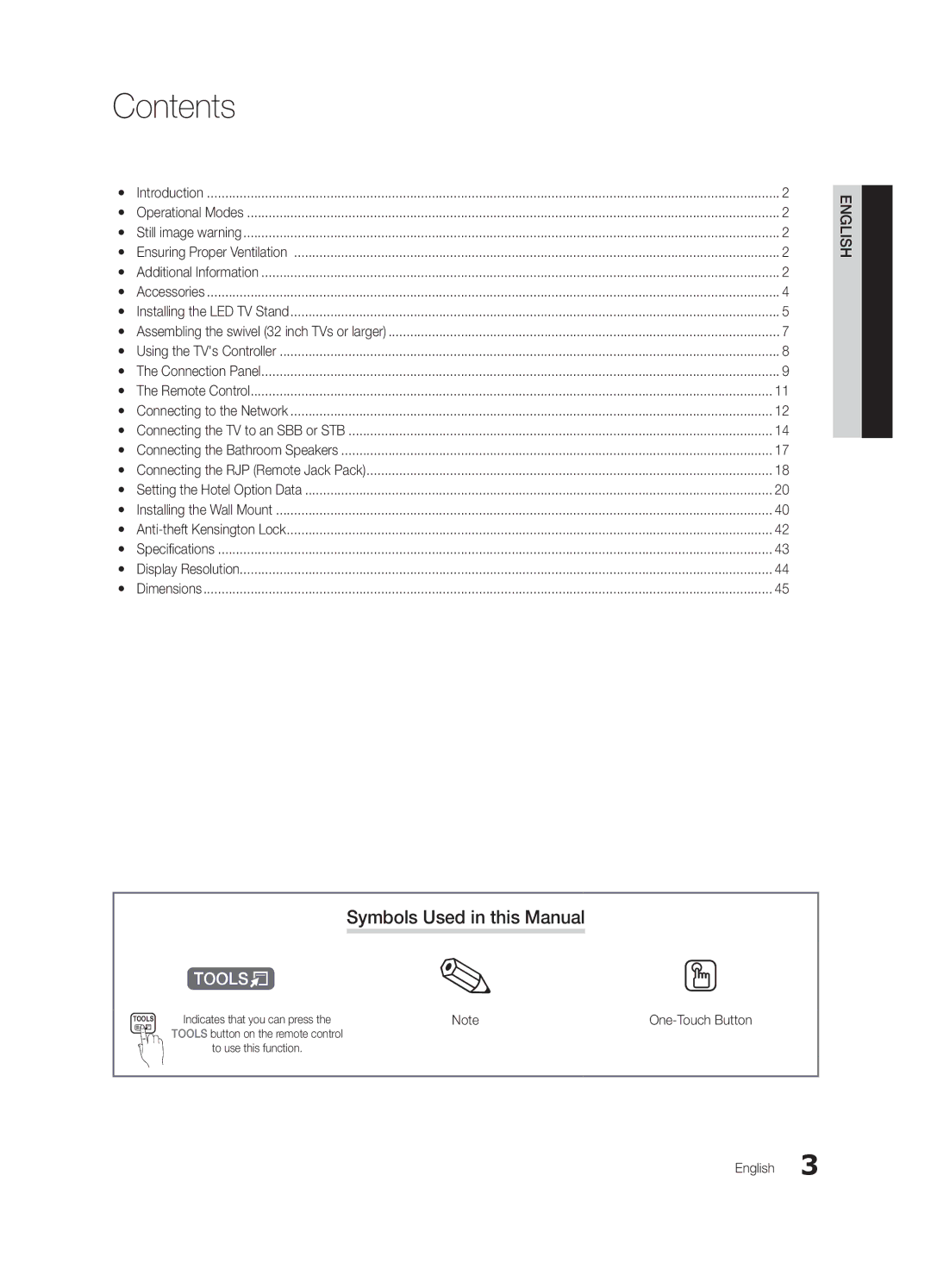 Samsung HG32NB690PFXZA, HG40NB690QFXZA, HG46NB690QFXZA, HG55NB690QFXZA installation manual Contents 