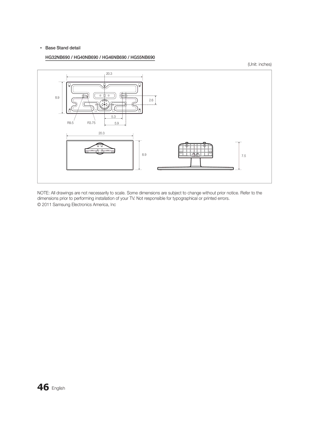 Samsung HG55NB690QFXZA, HG40NB690QFXZA, HG46NB690QFXZA, HG32NB690PFXZA Unit inches Samsung Electronics America, Inc English 