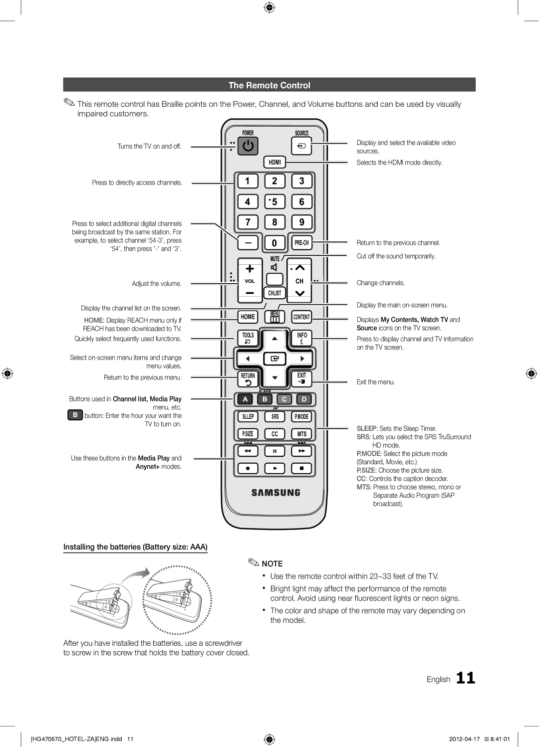 Samsung HG40NA577LF, HG46NA570LBXZA, HG46NA578LBXZA, 478, 470, 477 Remote Control, Press to directly access channels 