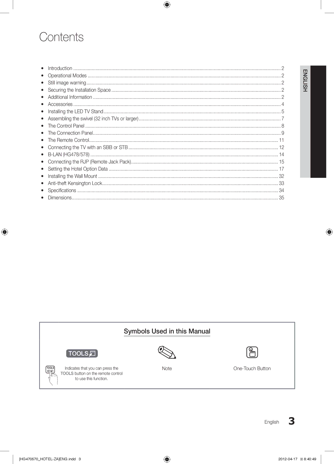 Samsung HG46NA570LBXZA, HG46NA578LBXZA, 478, 470, HG40NA570LFXZA, HG40NA578LFXZA, HG40NA577LF, HG26NA477PF Contents 