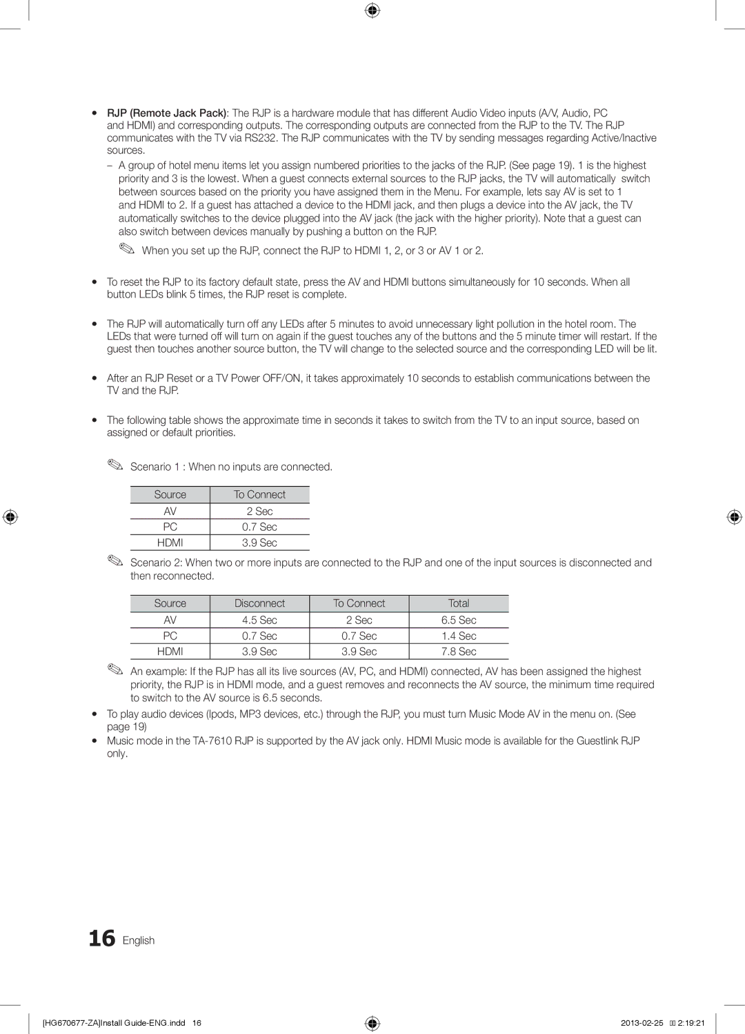 Samsung HG32NB677BFXZA, HG46NB677FFXZA, HG46NB670FFXZA Source To Connect Sec, Source Disconnect To Connect Total Sec 