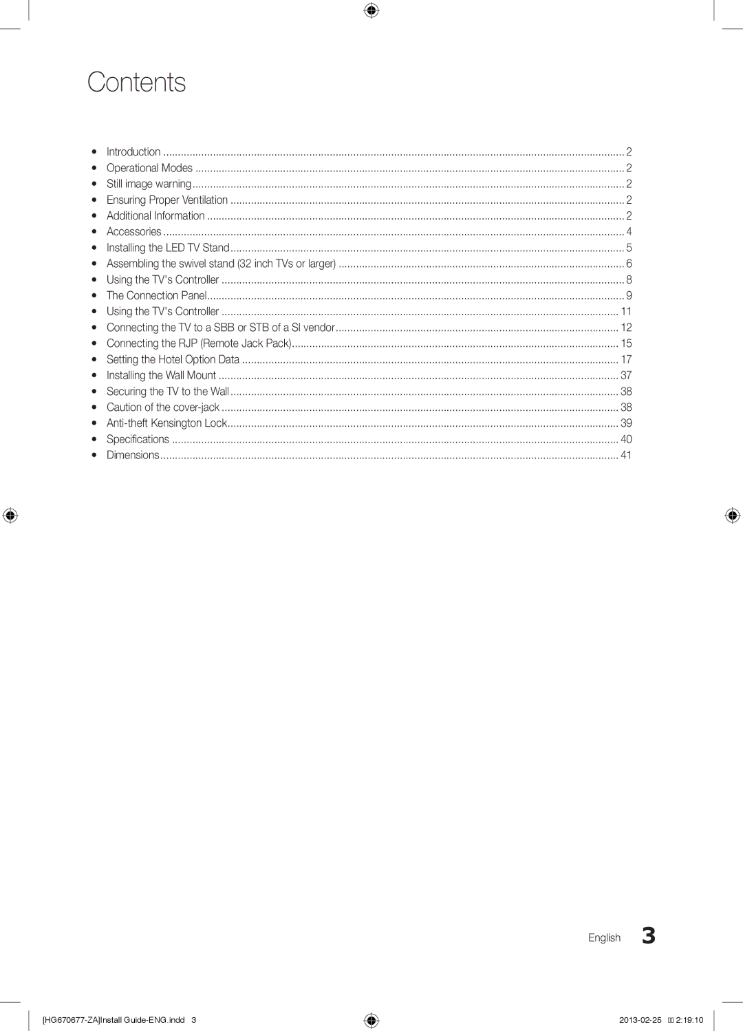 Samsung HG32NB670BFXZA, HG46NB677FFXZA, HG46NB670FFXZA, HG40NB670FFXZA, HG32NB677BFXZA, HG28NB670BFXZA Contents 