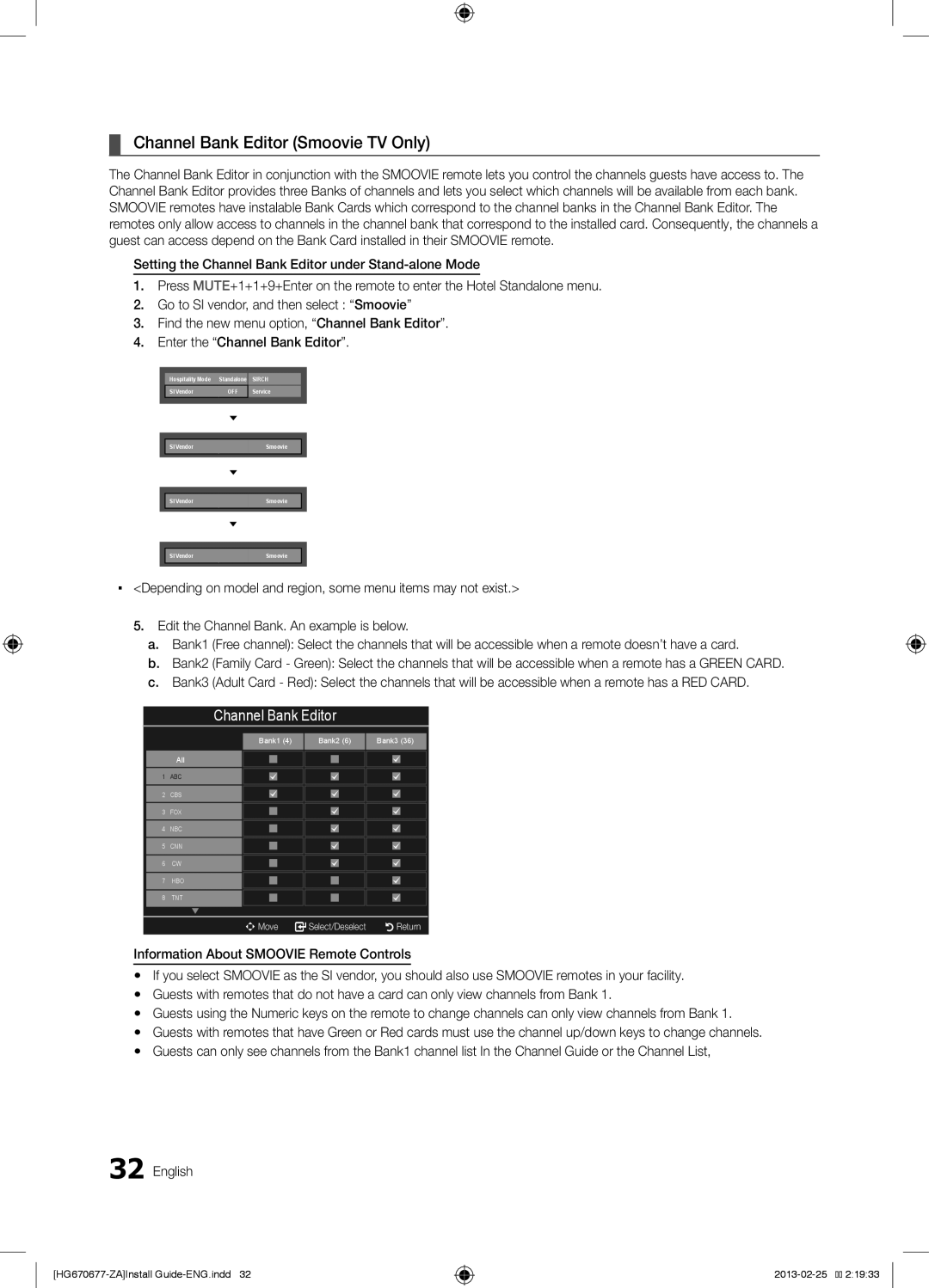 Samsung HG40NB670FFXZA, HG46NB677FFXZA Channel Bank Editor Smoovie TV Only, Information About Smoovie Remote Controls 