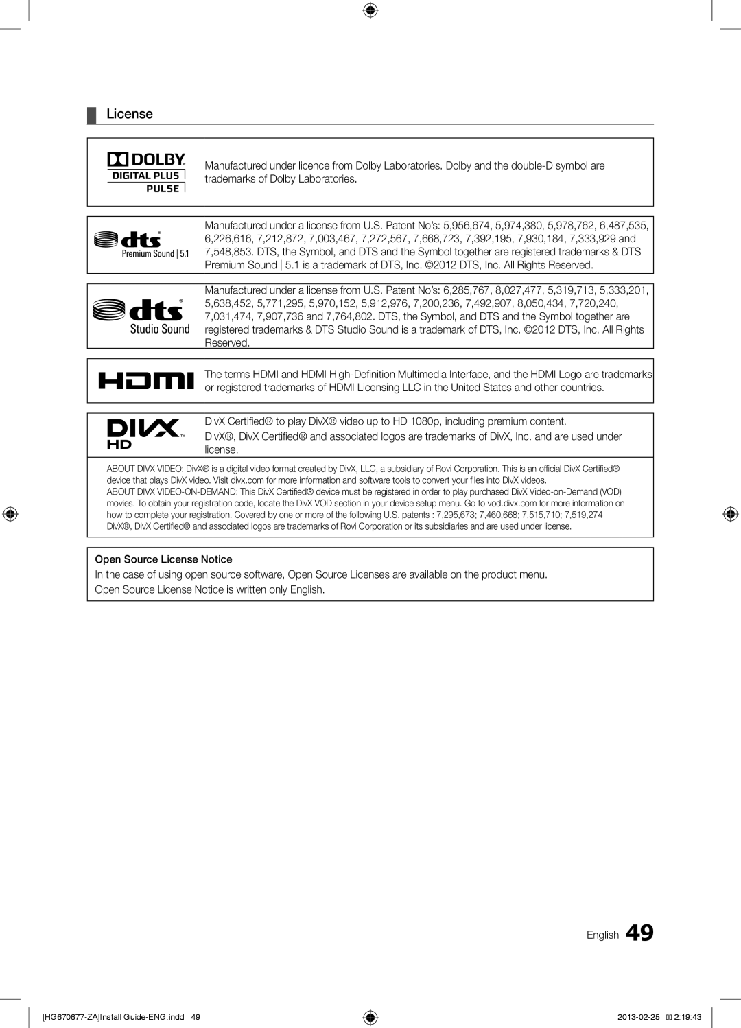 Samsung HG46NB670FFXZA, HG46NB677FFXZA, HG40NB670FFXZA, HG32NB670BFXZA, HG32NB677BFXZA, HG28NB670BFXZA License 