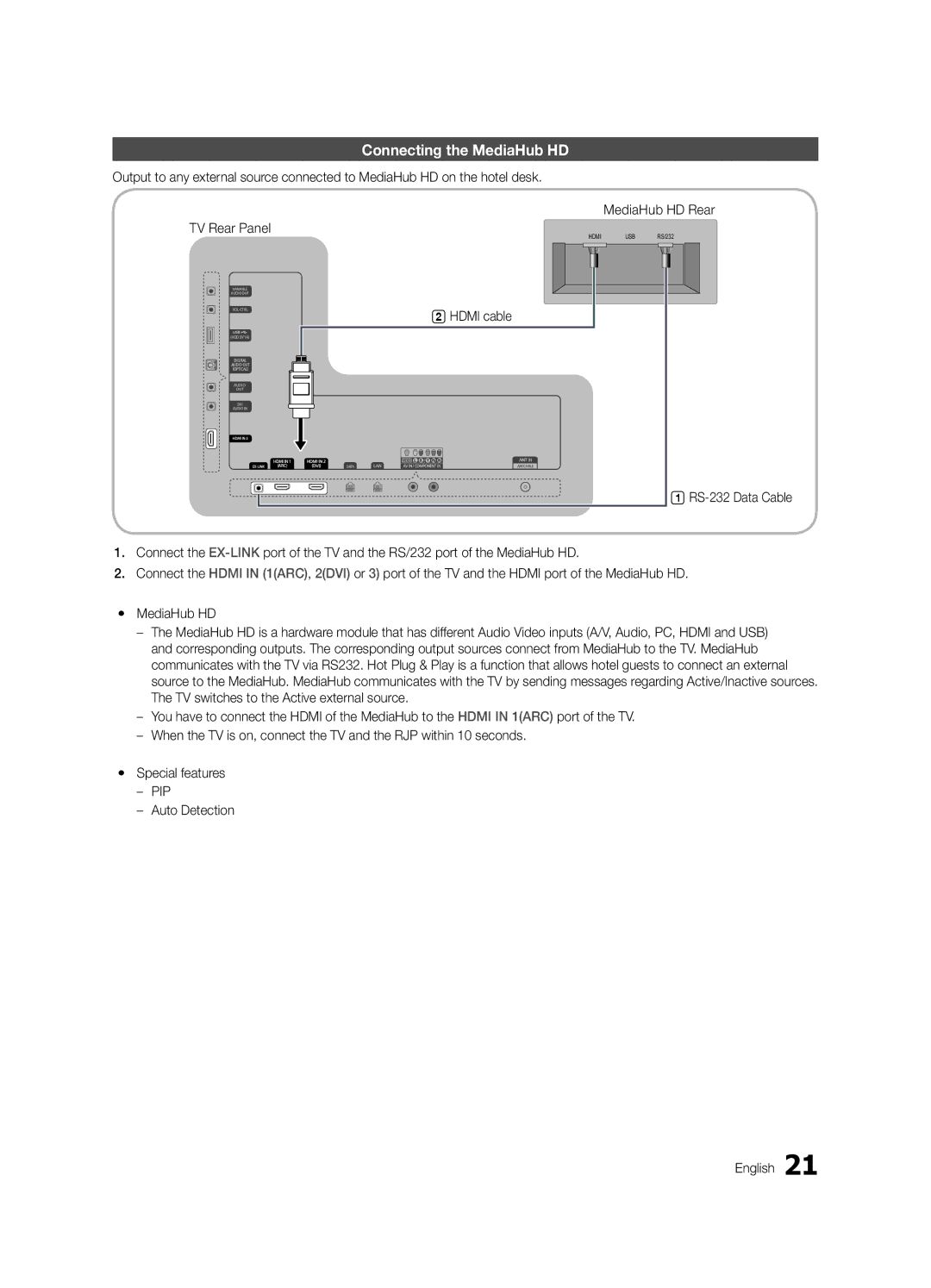 Samsung HG46NB890XFXZA, HG65NB890XFXZA installation manual Connecting the MediaHub HD, Hdmi cable 