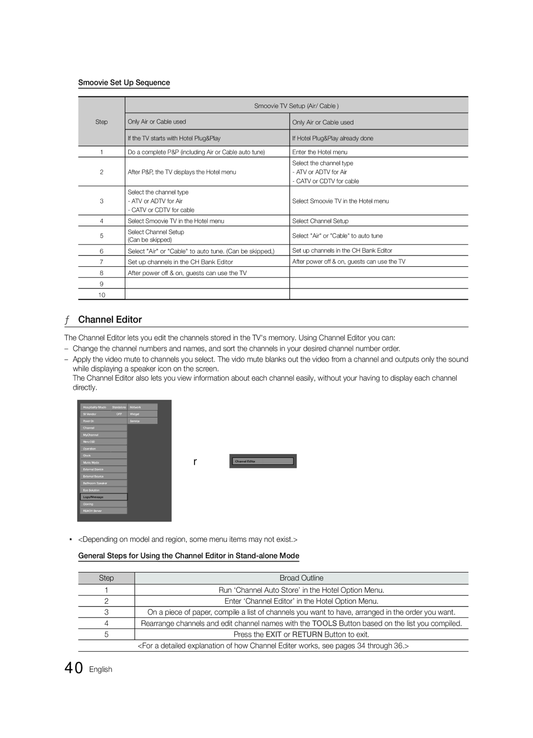 Samsung HG65NB890XFXZA, HG46NB890XFXZA installation manual Channel Editor, Smoovie Set Up Sequence 