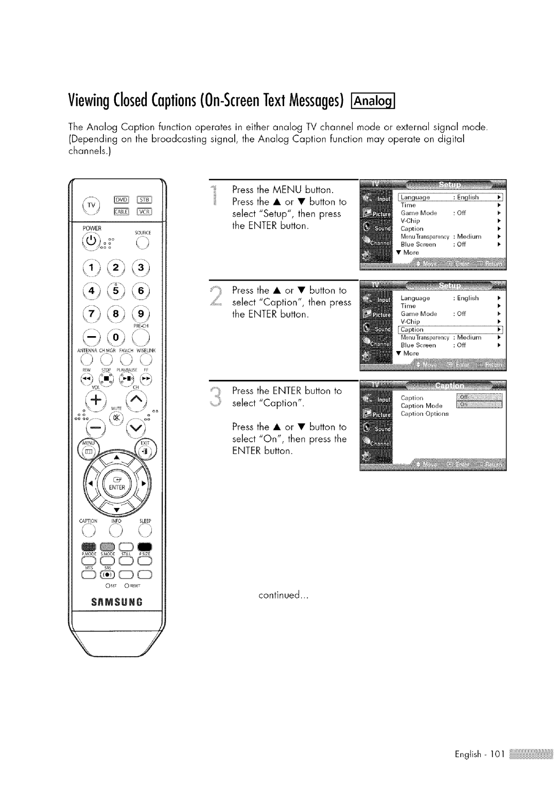 Samsung HL-$4676S manual ViewingClosedCaptionsOn-ScreenTextMessages, $flMSUN8 