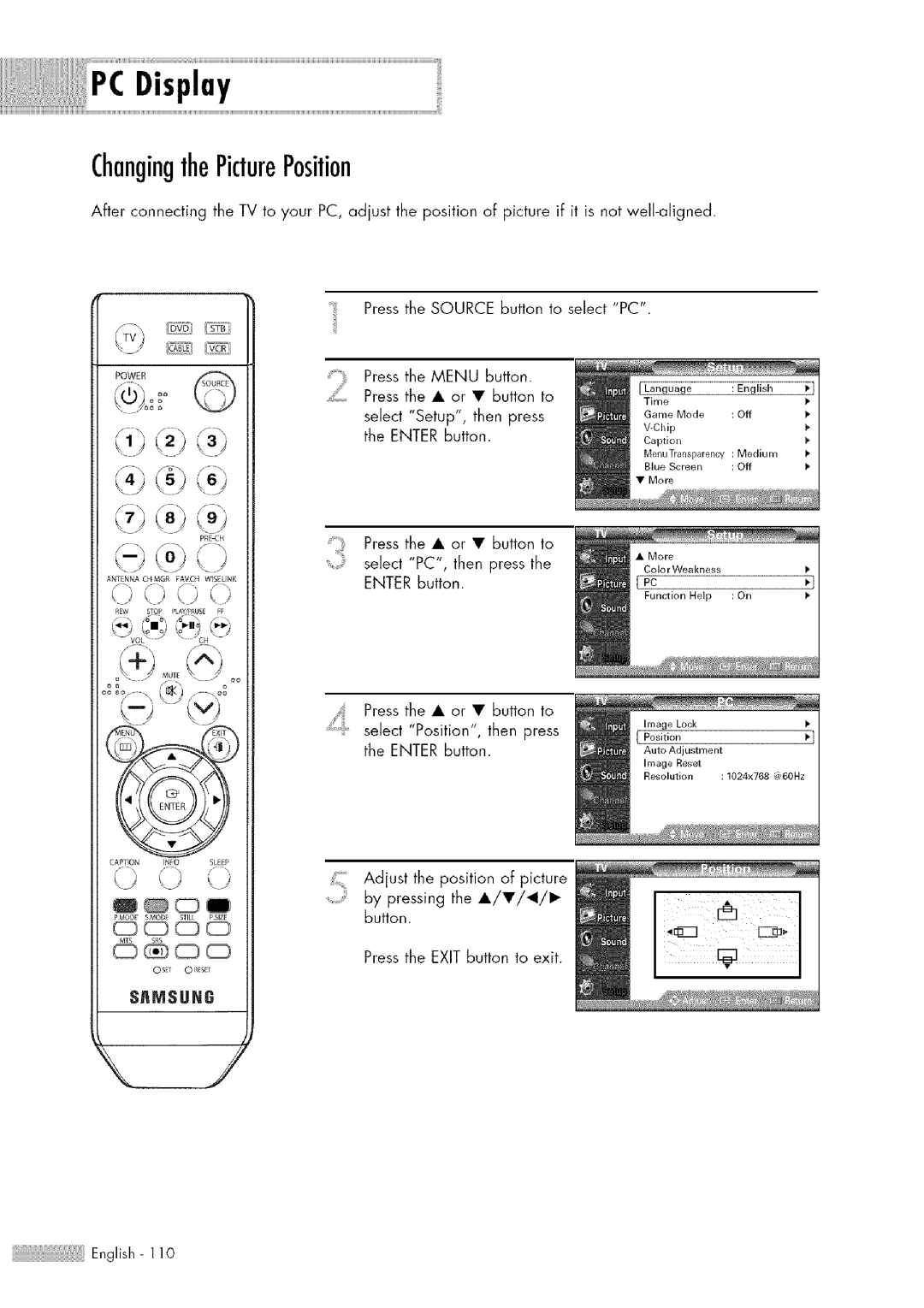 Samsung HL-$4676S manual ChangingthePicturePosition, J kAkS 