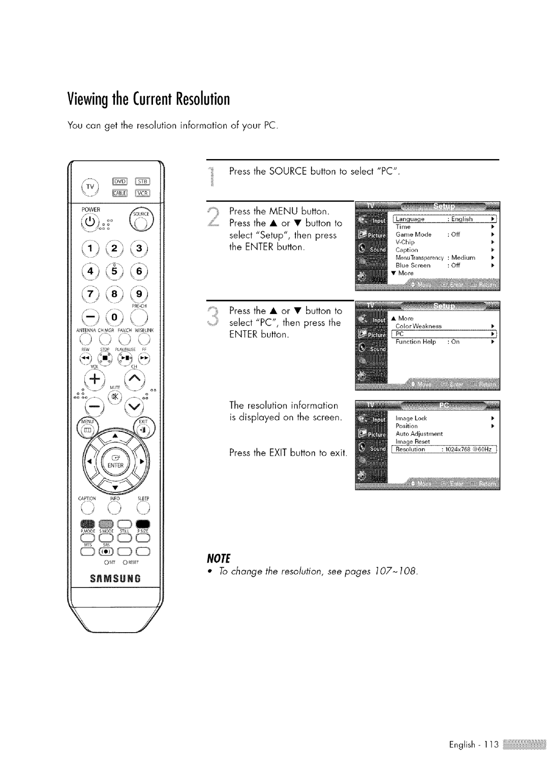 Samsung HL-$4676S manual 78, ViewingtheCurrentResolution 