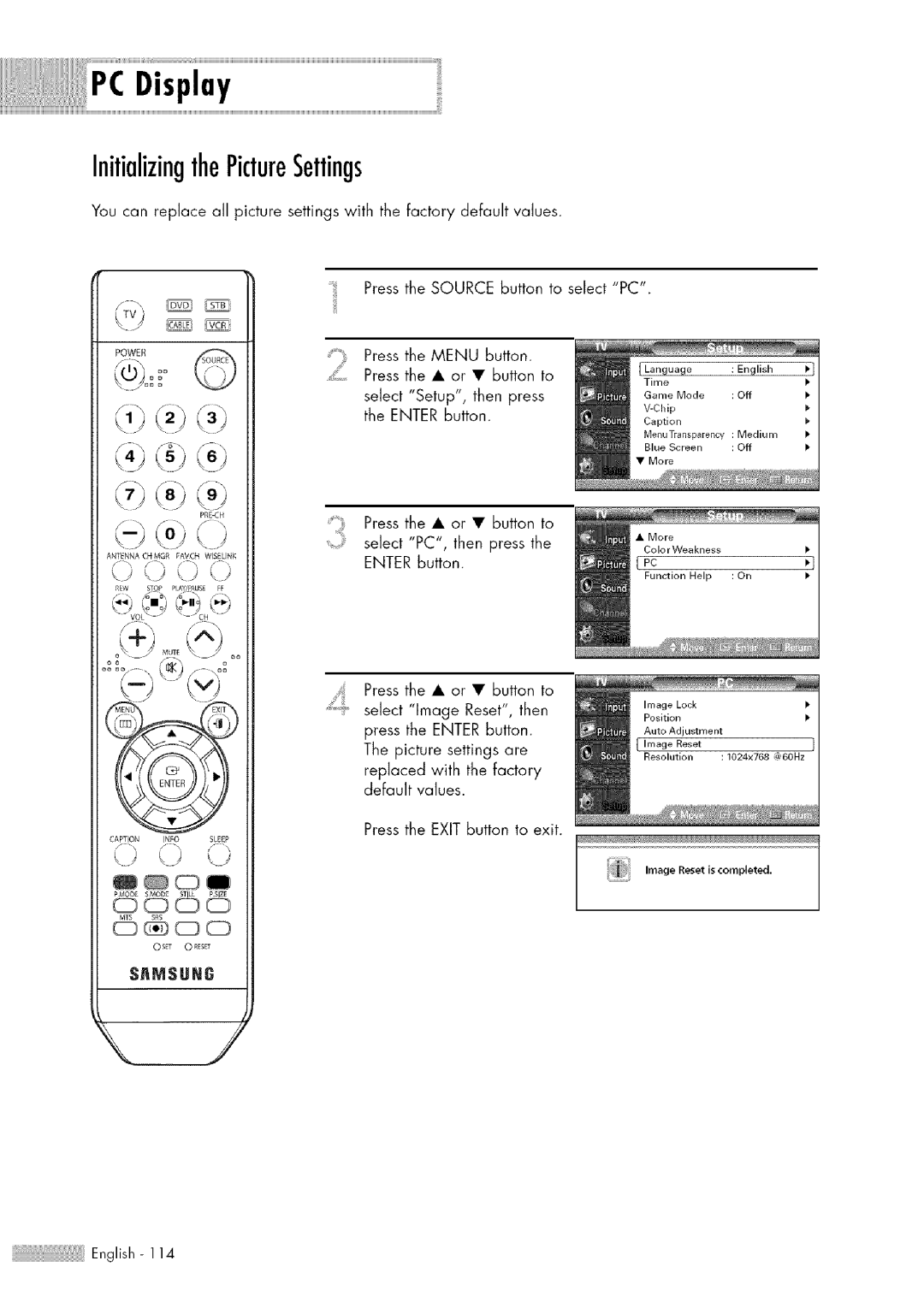 Samsung HL-$4676S manual InitializingthePictureSettings, Ko k.J 