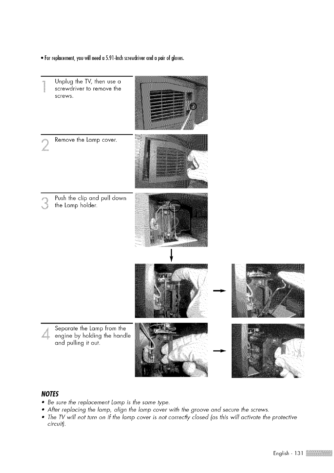 Samsung HL-$4676S manual Unplug the TV, then use a screwdriver to remove 