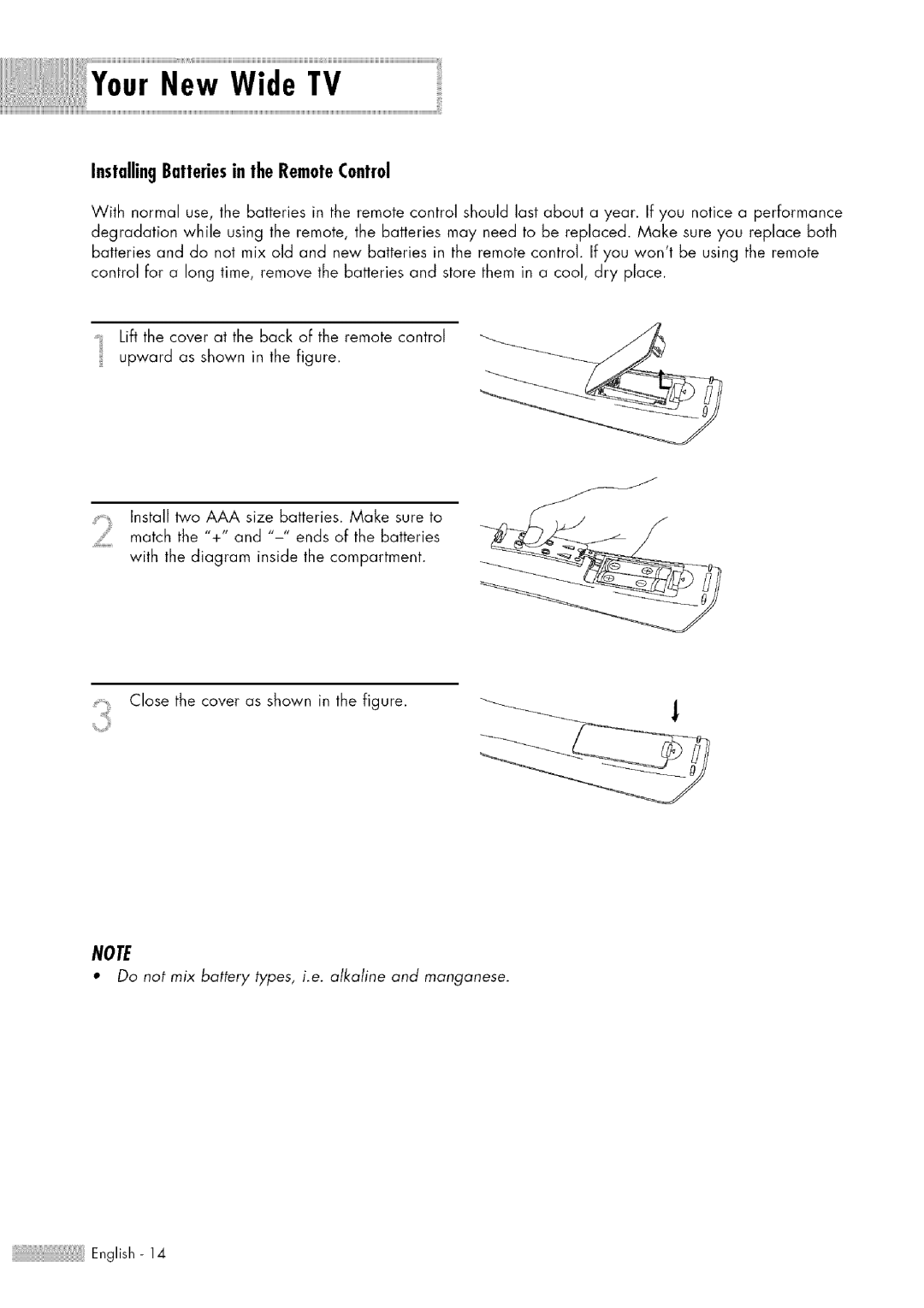 Samsung HL-$4676S manual InstallingBatteriesin the RemoteControl 