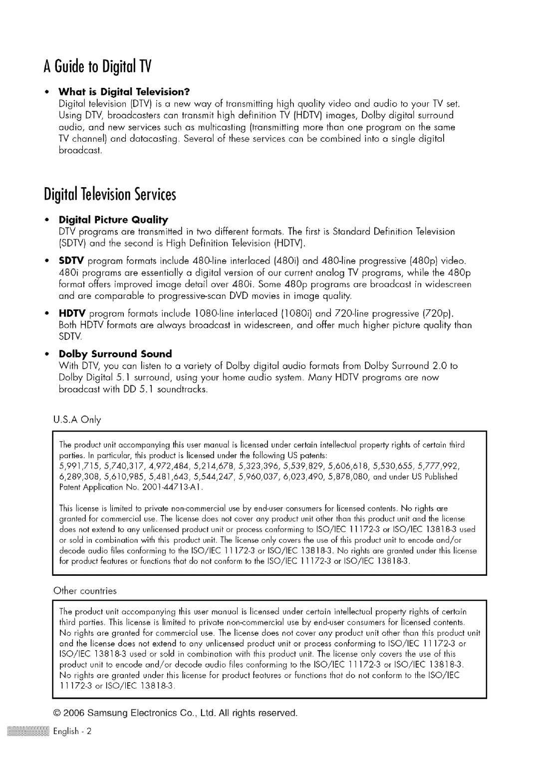 Samsung HL-$4676S manual AGuidetoDigitalTV, DigitalTelevisionServices, What is Digital Television?, Digital Picture Quality 