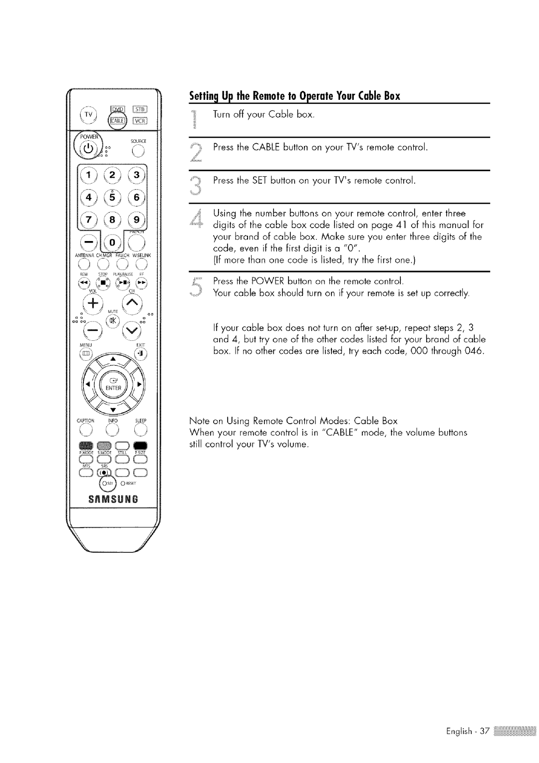 Samsung HL-$4676S manual Settin9 UptheRemoteto OperateYourCableBox 