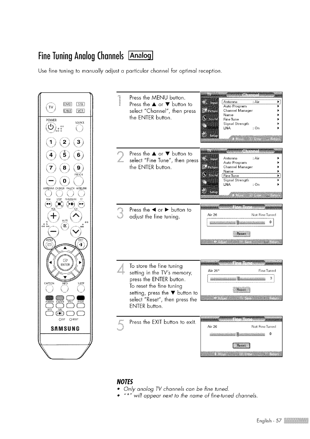 Samsung HL-$4676S manual FineTuningAnalogChannels, oSs J 