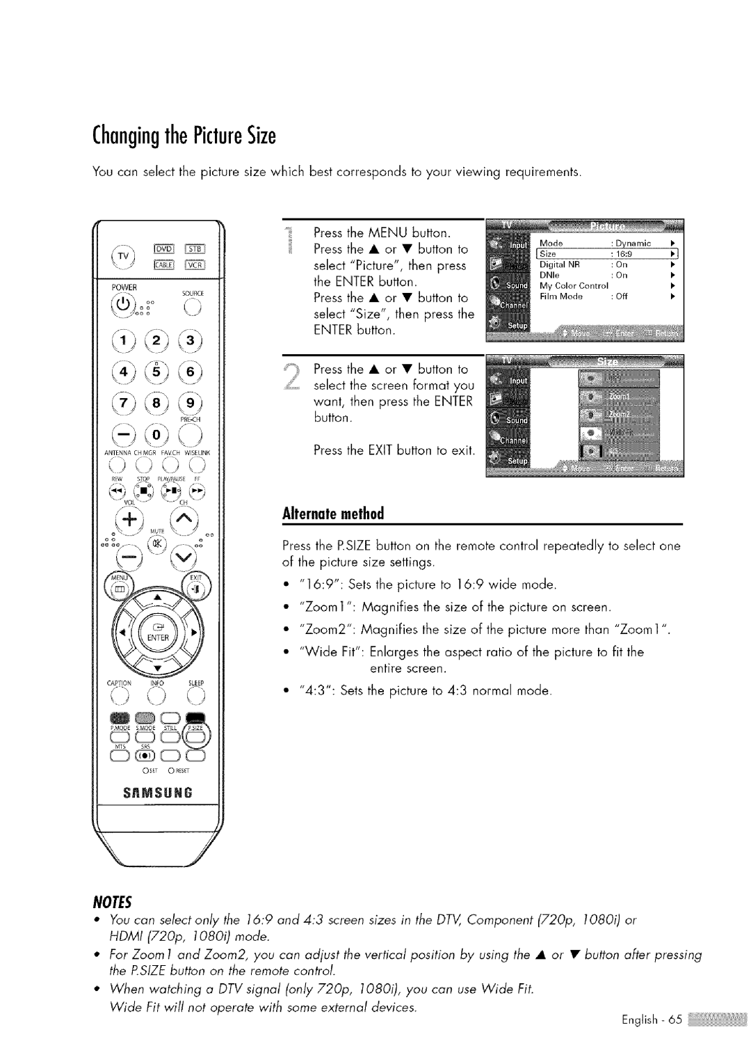 Samsung HL-$4676S manual ChangingthePictureSize, 2o j 