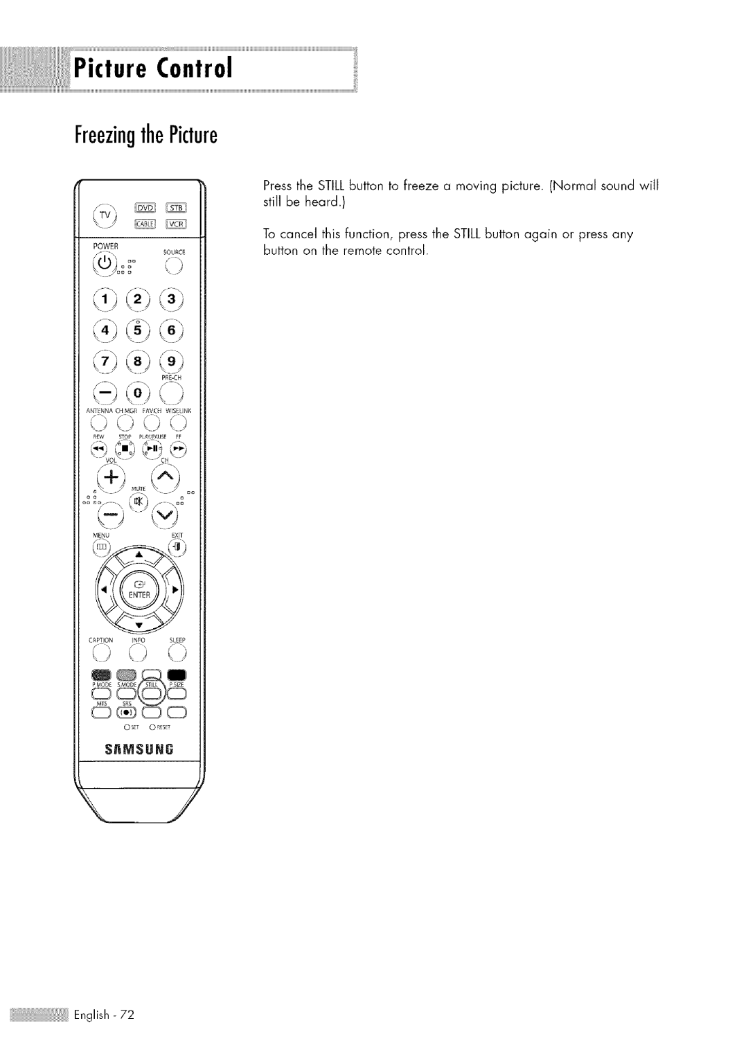 Samsung HL-$4676S manual FreezingthePicture, SnMSUNG 