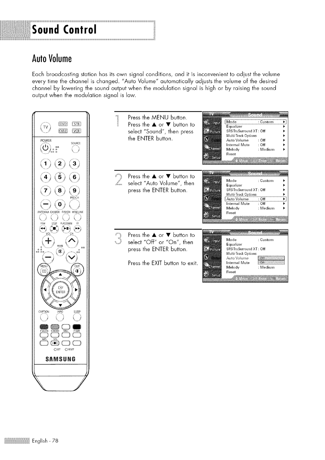 Samsung HL-$4676S manual AutoVolume 