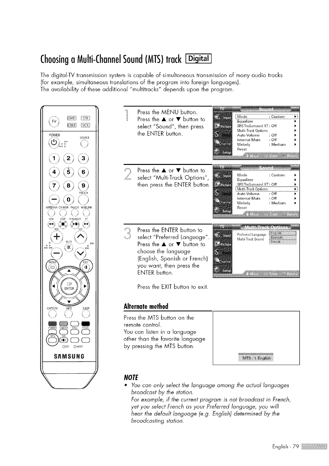 Samsung HL-$4676S manual j 3f, Choosinga Multi-ChannelSoundMTStrack 