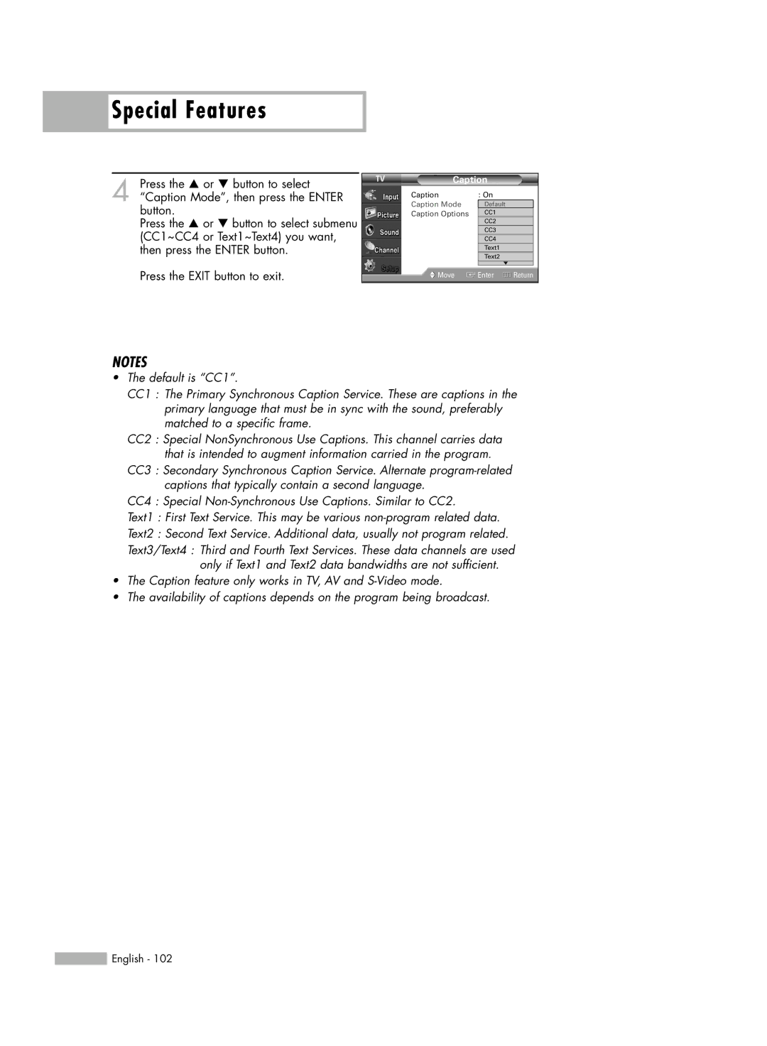 Samsung HL-54676S manual CC1 CC2 CC3 CC4 