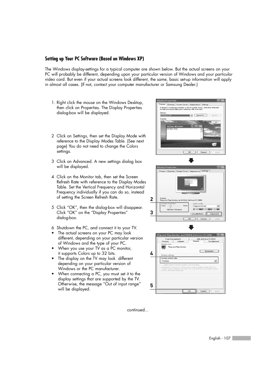 Samsung HL-54676S manual Setting up Your PC Software Based on Windows XP 