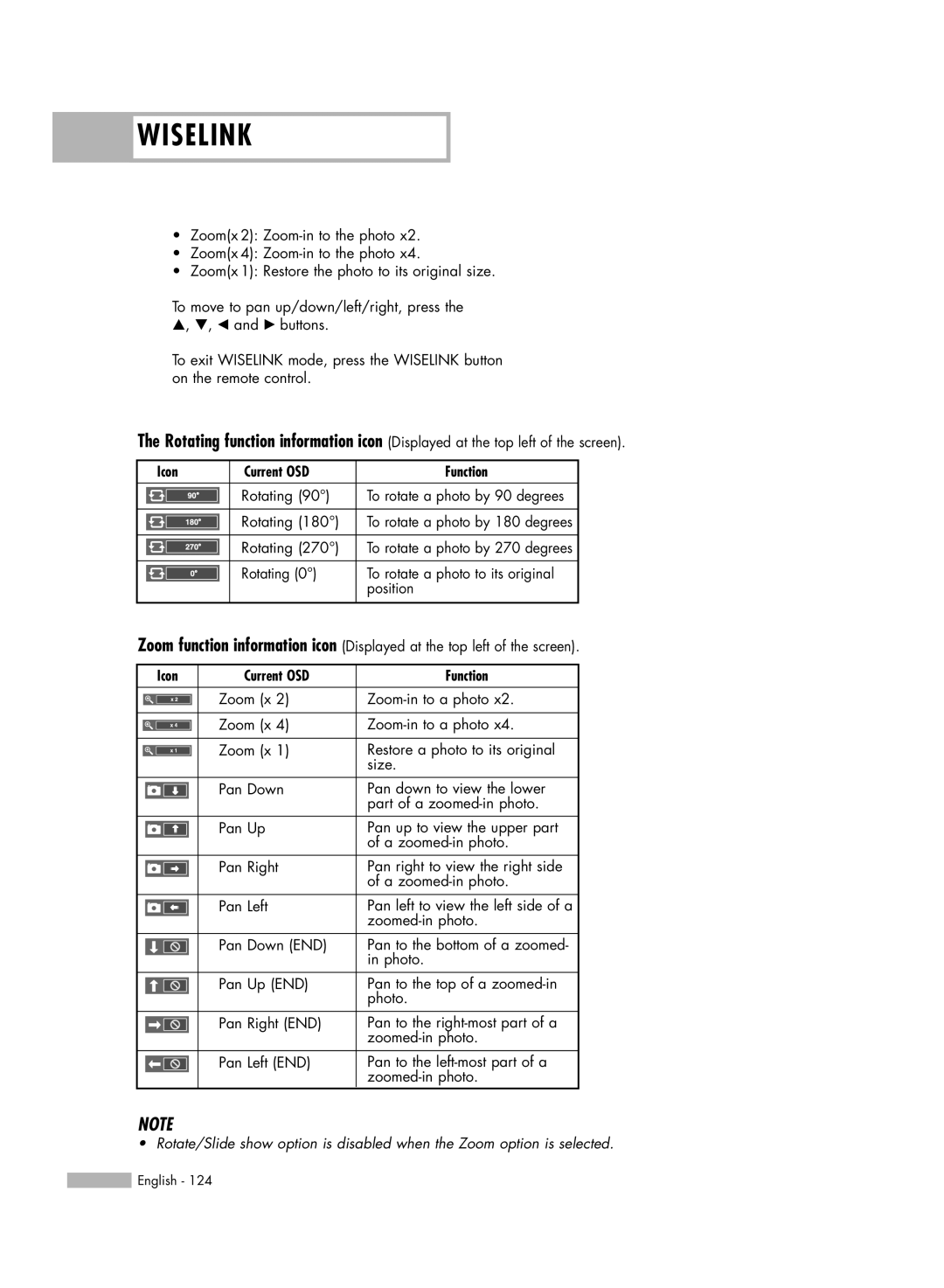 Samsung HL-54676S manual Rotating To rotate a photo by 90 degrees 