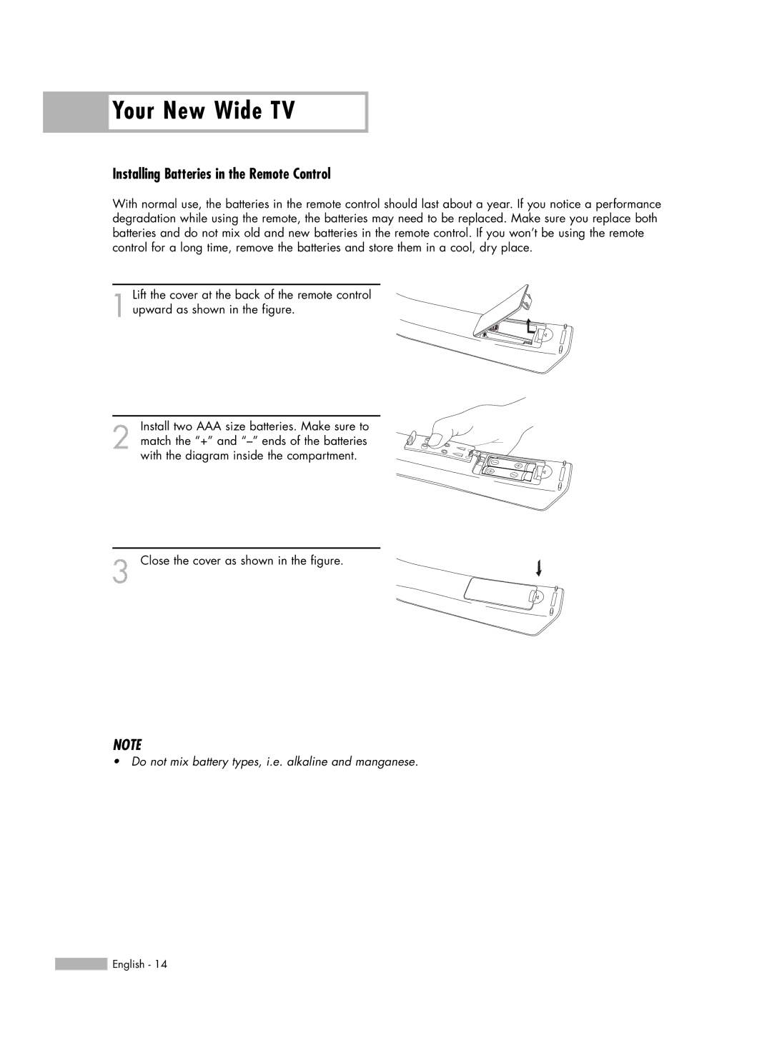 Samsung HL-54676S manual Installing Batteries in the Remote Control 