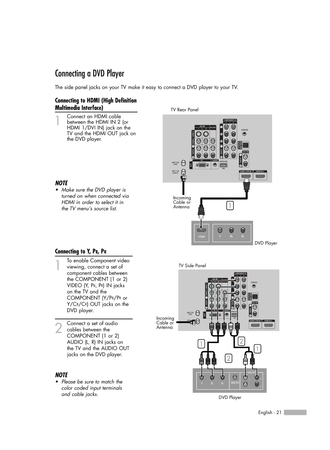 Samsung HL-54676S manual Connecting a DVD Player, Connecting to Y, PB, PR 