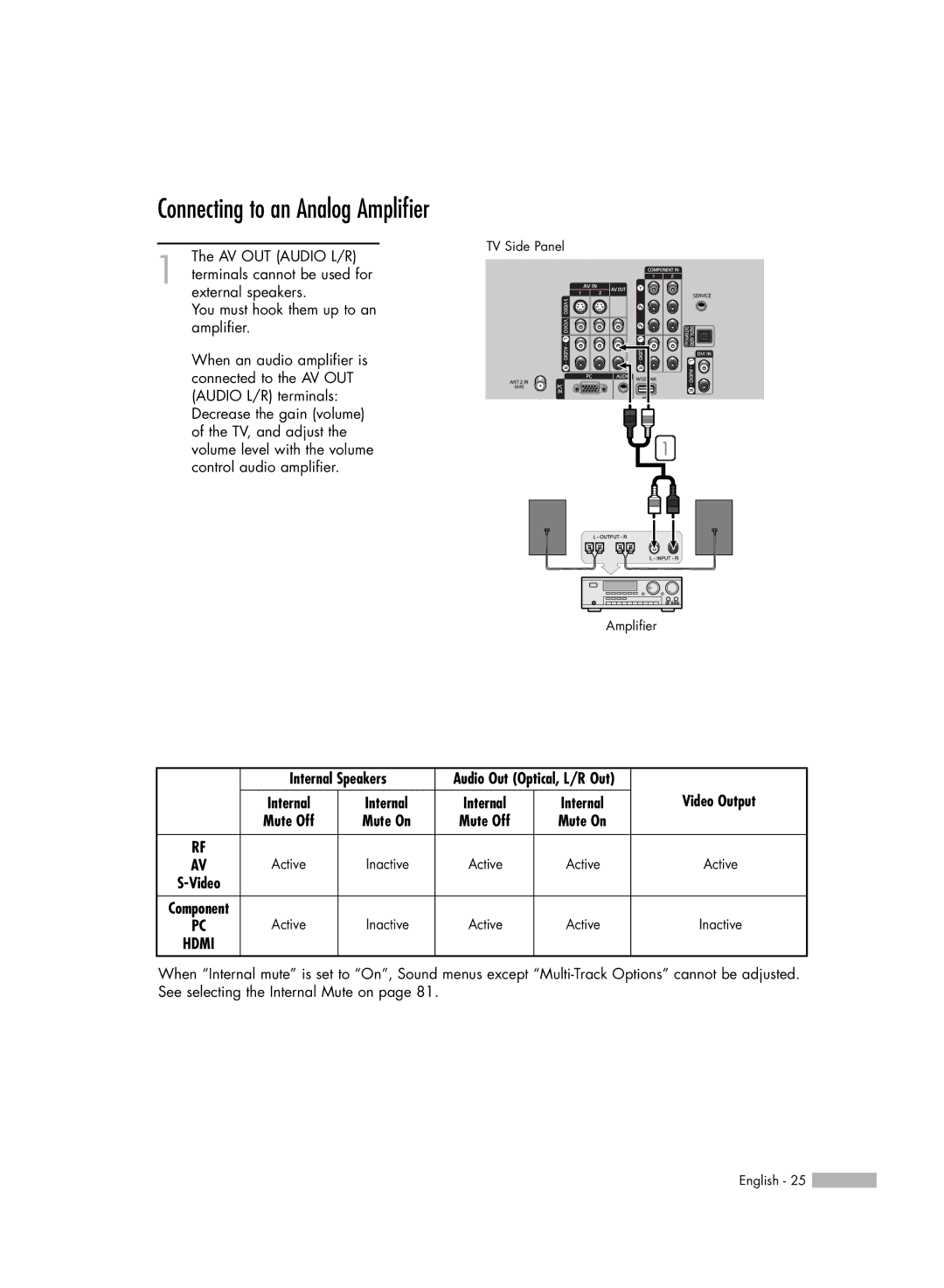 Samsung HL-54676S manual Connecting to an Analog Amplifier, Video Output 