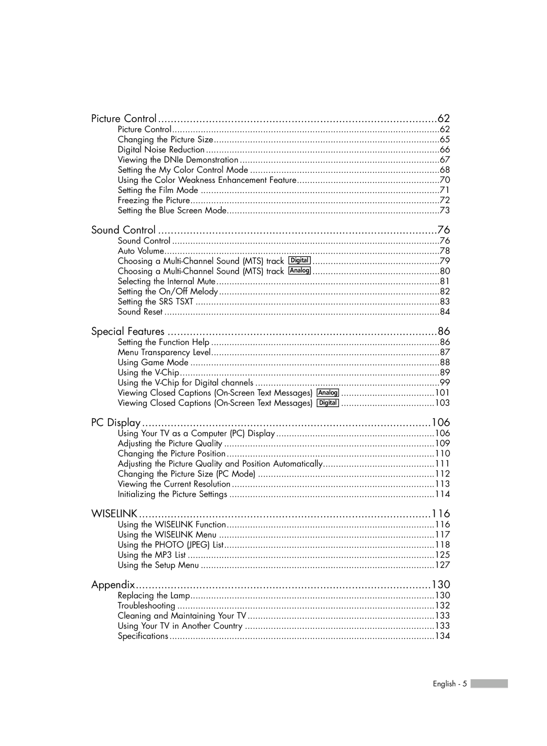 Samsung HL-54676S manual 106 