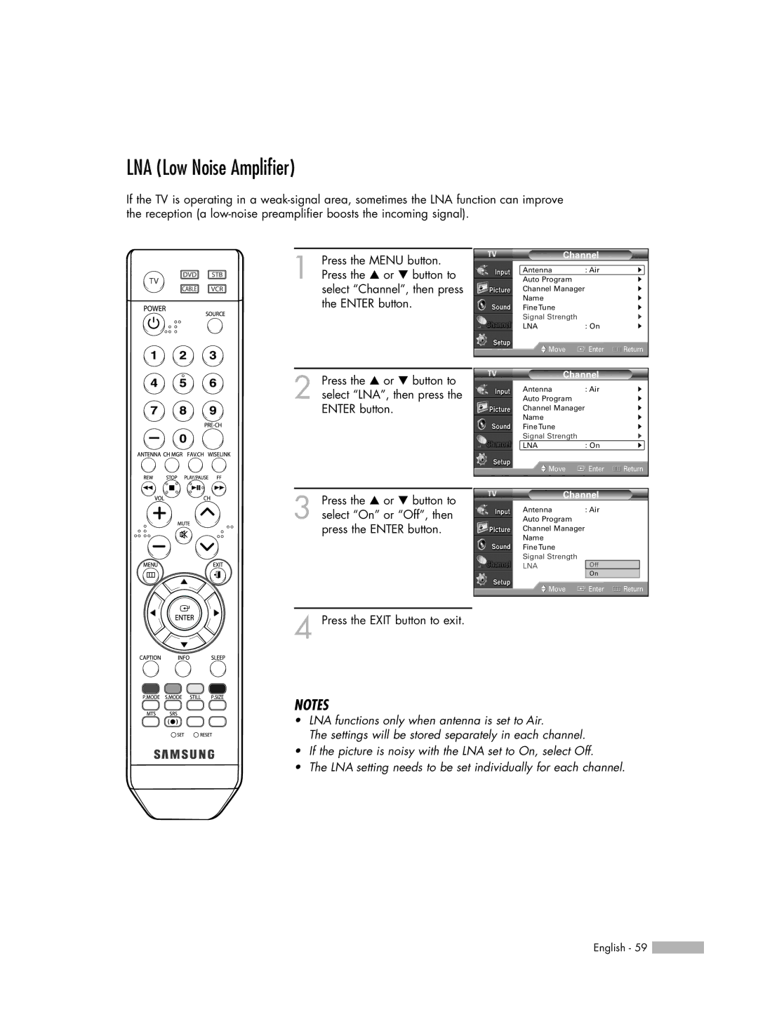 Samsung HL-54676S manual LNA Low Noise Amplifier 