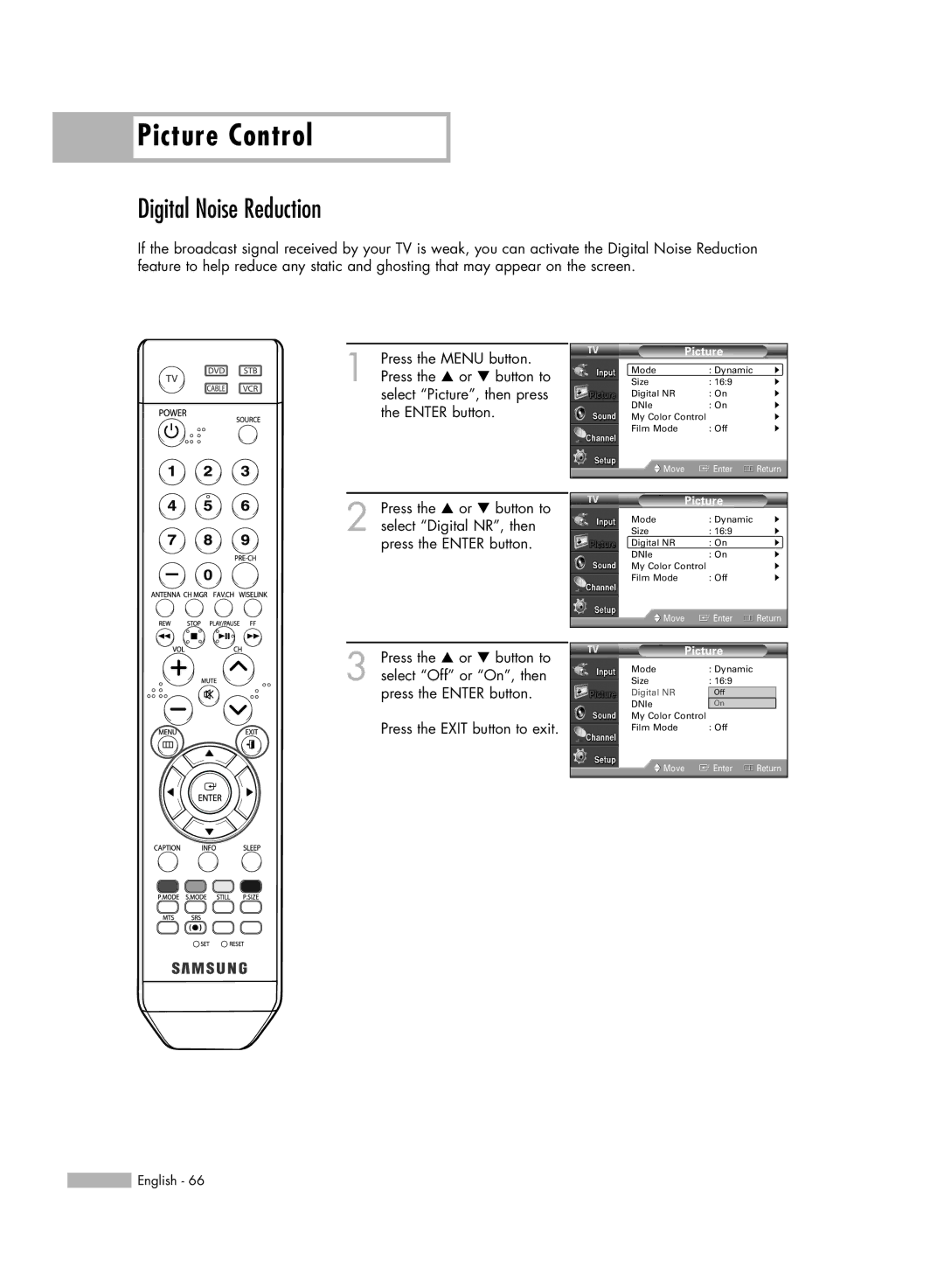 Samsung HL-54676S manual Digital Noise Reduction 