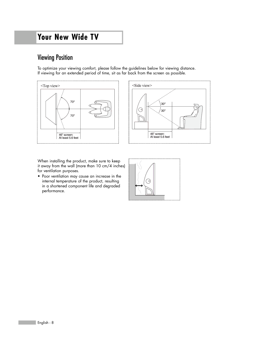 Samsung HL-54676S manual Your New Wide TV, Viewing Position 