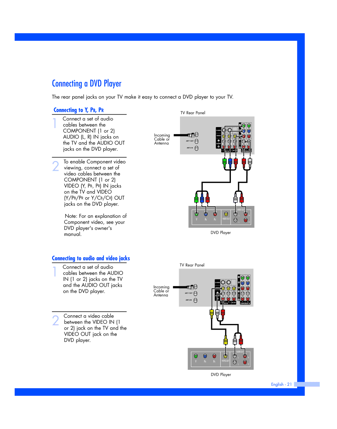 Samsung HL-P4674W instruction manual Connecting a DVD Player, Connecting to Y, PB, PR 