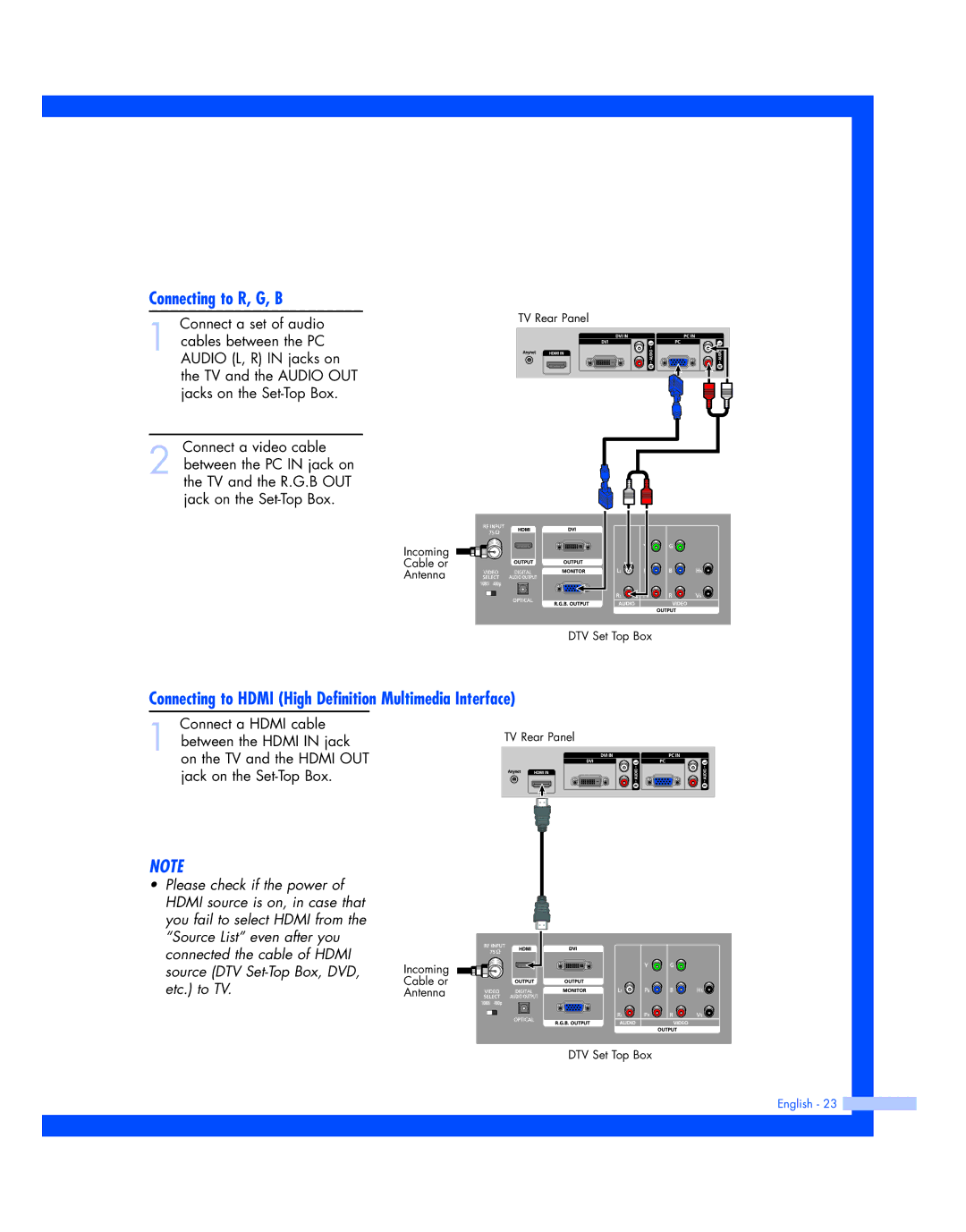 Samsung HL-P4674W instruction manual Connecting to R, G, B, Connecting to Hdmi High Definition Multimedia Interface 