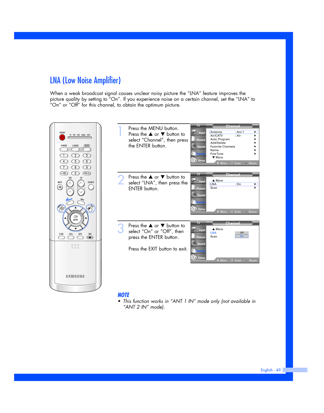 Samsung HL-P4674W instruction manual LNA Low Noise Amplifier 