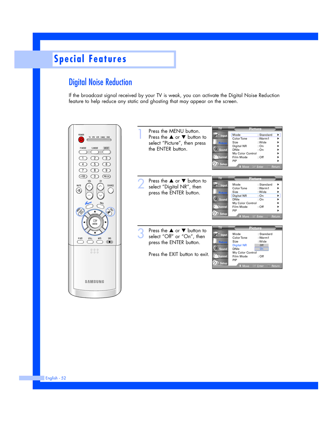 Samsung HL-P4674W instruction manual Digital Noise Reduction 