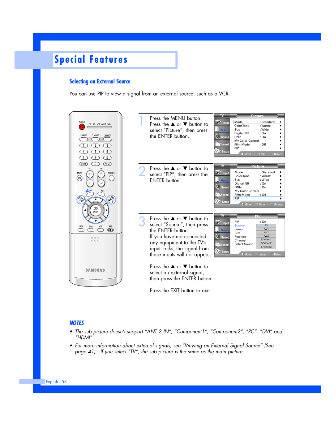 Samsung HL-P4674W instruction manual Selecting an External Source 