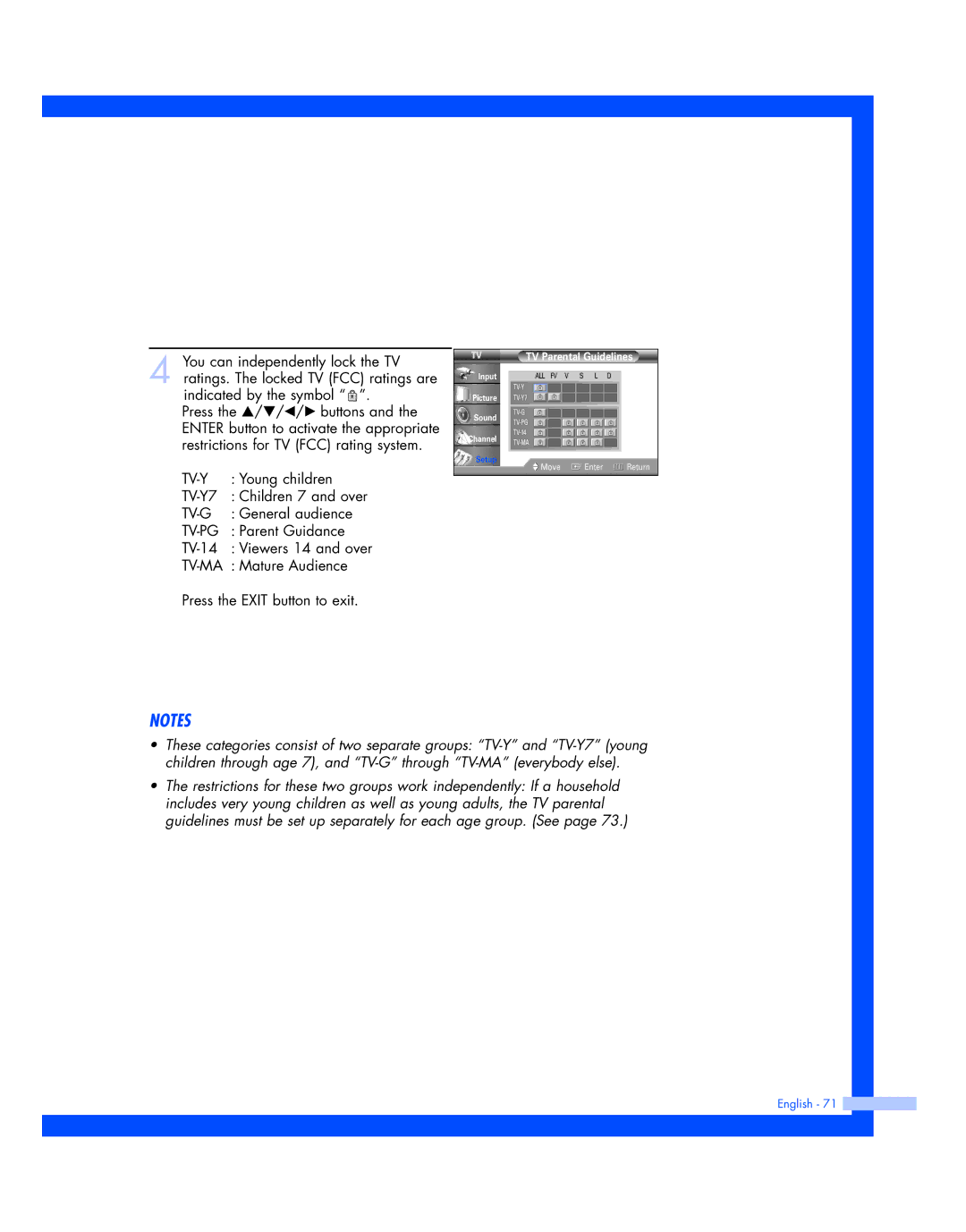 Samsung HL-P4674W instruction manual TV Parental Guidelines 