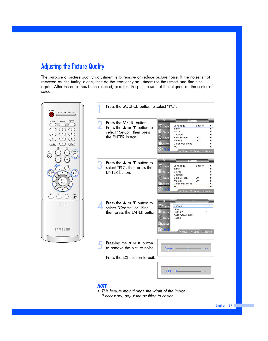 Samsung HL-P4674W instruction manual Adjusting the Picture Quality 